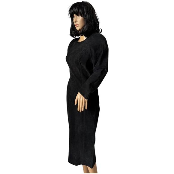 Vintage 80's Cedars Black Suede Batwing Sleeve round neck Midi Dress small - Picture 7 of 16